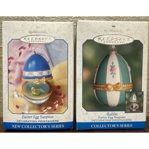 Qty 2 Hallmark Keepsake Easter Egg Surprise Rabbit Duck Chick Hanging Ornament